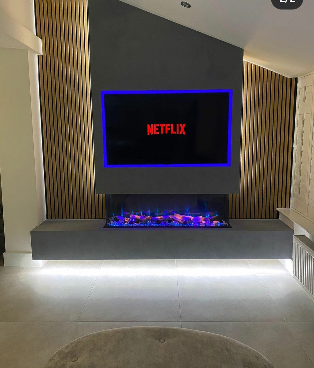 Advanced Fires 1300 Panoramic Widescreen HD 3 Sided Media Wall Fire