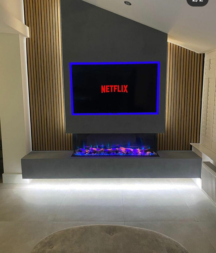 Advanced Fires 1300 Panoramic Widescreen HD 3 Sided Media Wall Fire