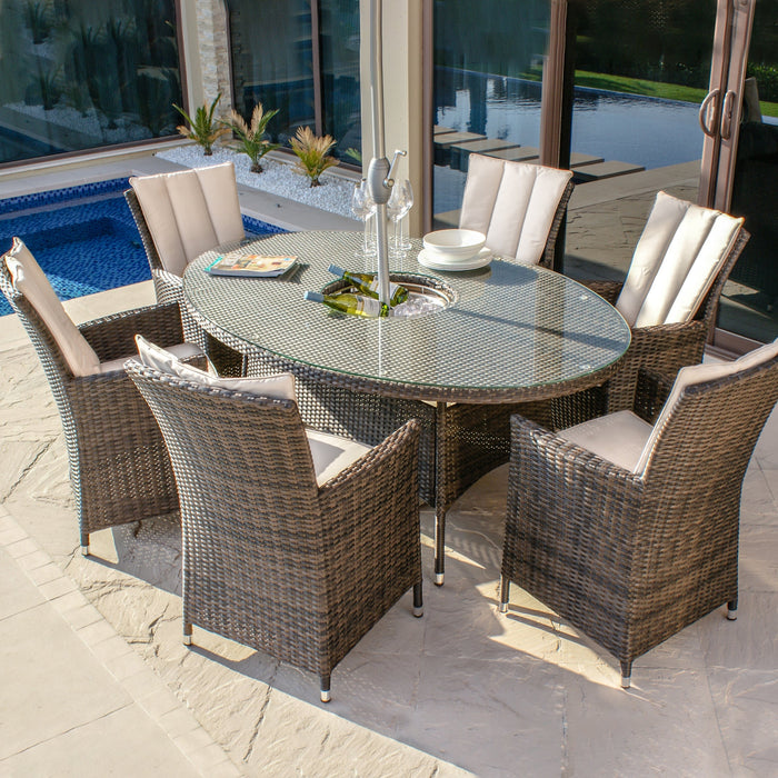 Maze LA 6 Seat Oval Ice Bucket Dining Set with Lazy Susan