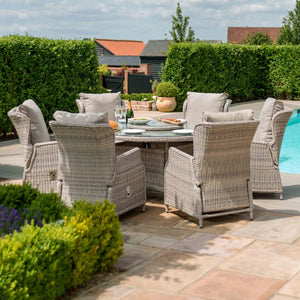 Maze Cotswold Reclining 6 Seat Round Dining Set  (with woven Lazy Susan)