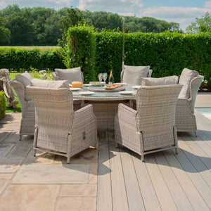 Maze Cotswold Reclining 6 Seat Round Dining Set  (with woven Lazy Susan)