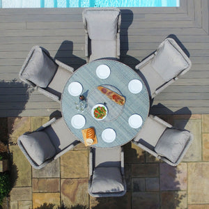 Maze Cotswold Reclining 6 Seat Round Dining Set  (with woven Lazy Susan)