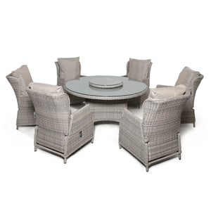 Maze Cotswold Reclining 6 Seat Round Dining Set  (with woven Lazy Susan)