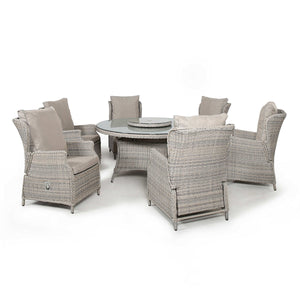 Maze Cotswold Reclining 6 Seat Round Dining Set  (with woven Lazy Susan)