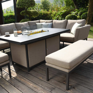 Maze Pulse Left Handed Rectangular Corner Dining Set with Fire Pit