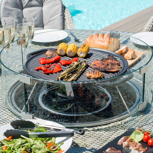 Maze Oxford 6 Seat Round Fire Pit Dining Set with Heritage Chairs and Lazy Susan