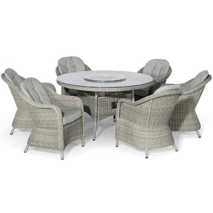 Maze Oxford 6 Seat Round Fire Pit Dining Set with Heritage Chairs and Lazy Susan
