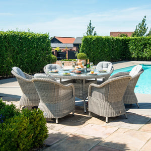 Maze Oxford 6 Seat Round Fire Pit Dining Set with Heritage Chairs and Lazy Susan