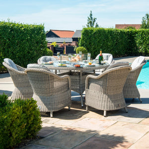 Maze Oxford 6 Seat Round Fire Pit Dining Set with Heritage Chairs and Lazy Susan
