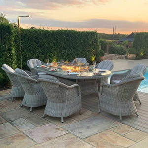 Maze Oxford 8 Seat Oval Fire Pit Dining Set with Heritage Chairs