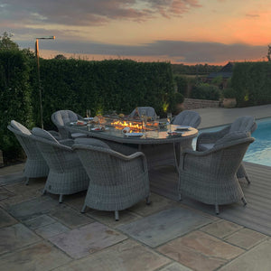 Maze Oxford 8 Seat Oval Fire Pit Dining Set with Heritage Chairs