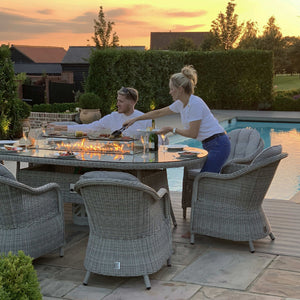 Maze Oxford 8 Seat Oval Fire Pit Dining Set with Heritage Chairs
