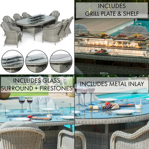 Maze Oxford 8 Seat Oval Fire Pit Dining Set with Heritage Chairs