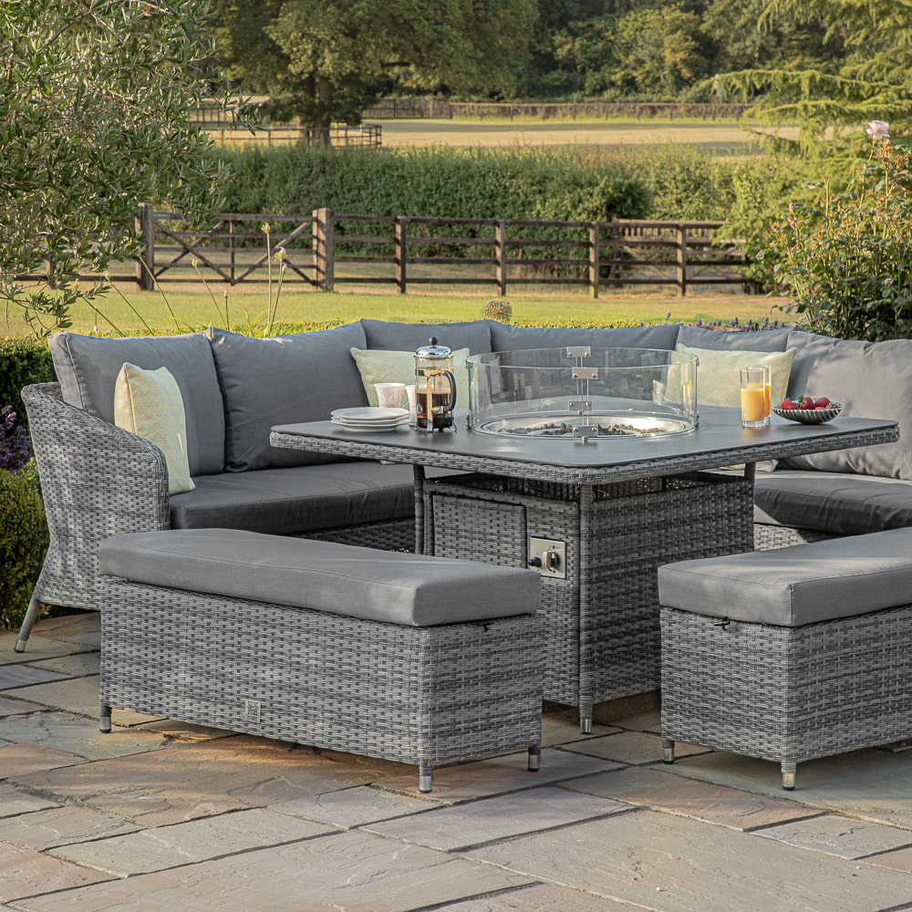 Maze Santorini Deluxe Corner Dining Set with Fire Pit Table ExpertFires