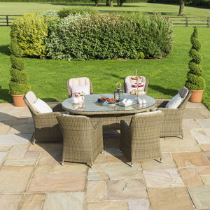 Maze Winchester 6 Seat Oval Ice Bucket Dining Set with Venice Chairs and Lazy Susan