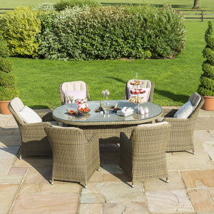 Maze Winchester 6 Seat Oval Ice Bucket Dining Set with Venice Chairs and Lazy Susan