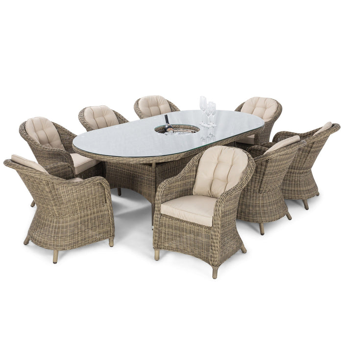 Maze Winchester 8 Seat Oval Ice Bucket Dining Set with Heritage Chairs and Lazy Susan